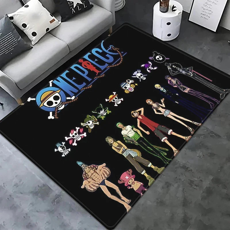 Dywan One Piece – czarny wzór „Jolly Roger” z postaciami chibi
