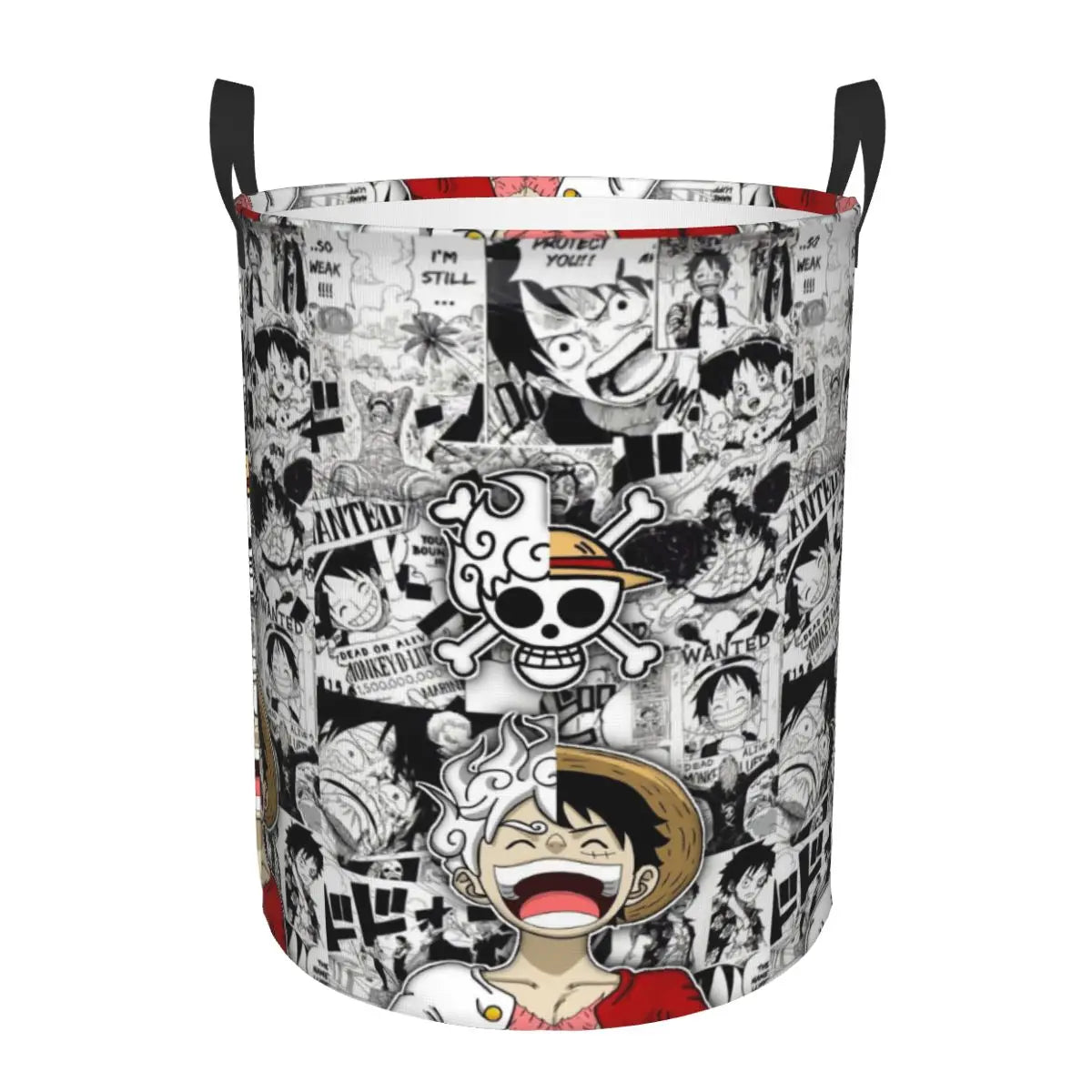 Kosz na pranie One Piece – design Luffy’ego Gear 5 „Skull” w czerni i bieli
