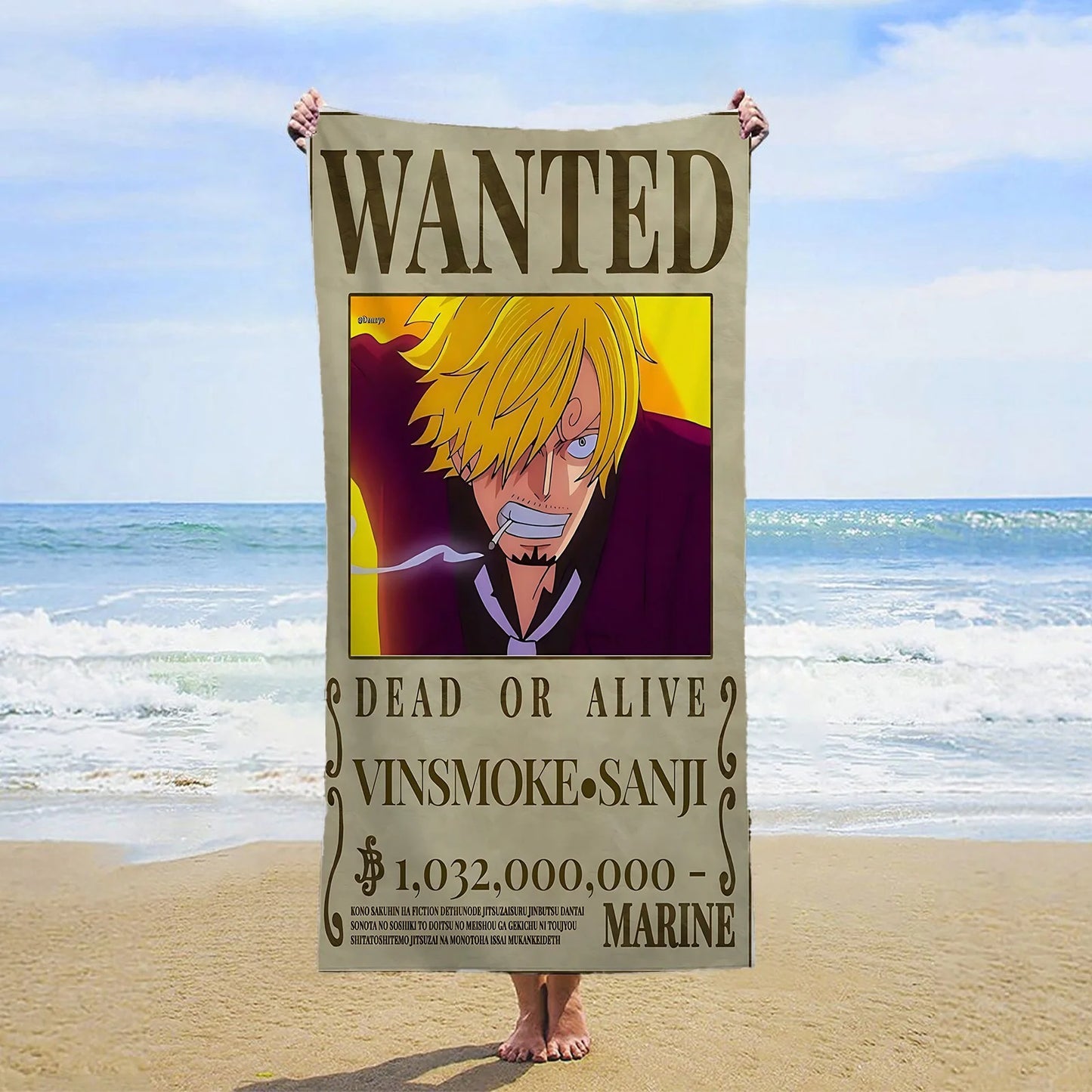 Ręcznik plażowy One Piece – Wanted Sanji (klasyczny portret)