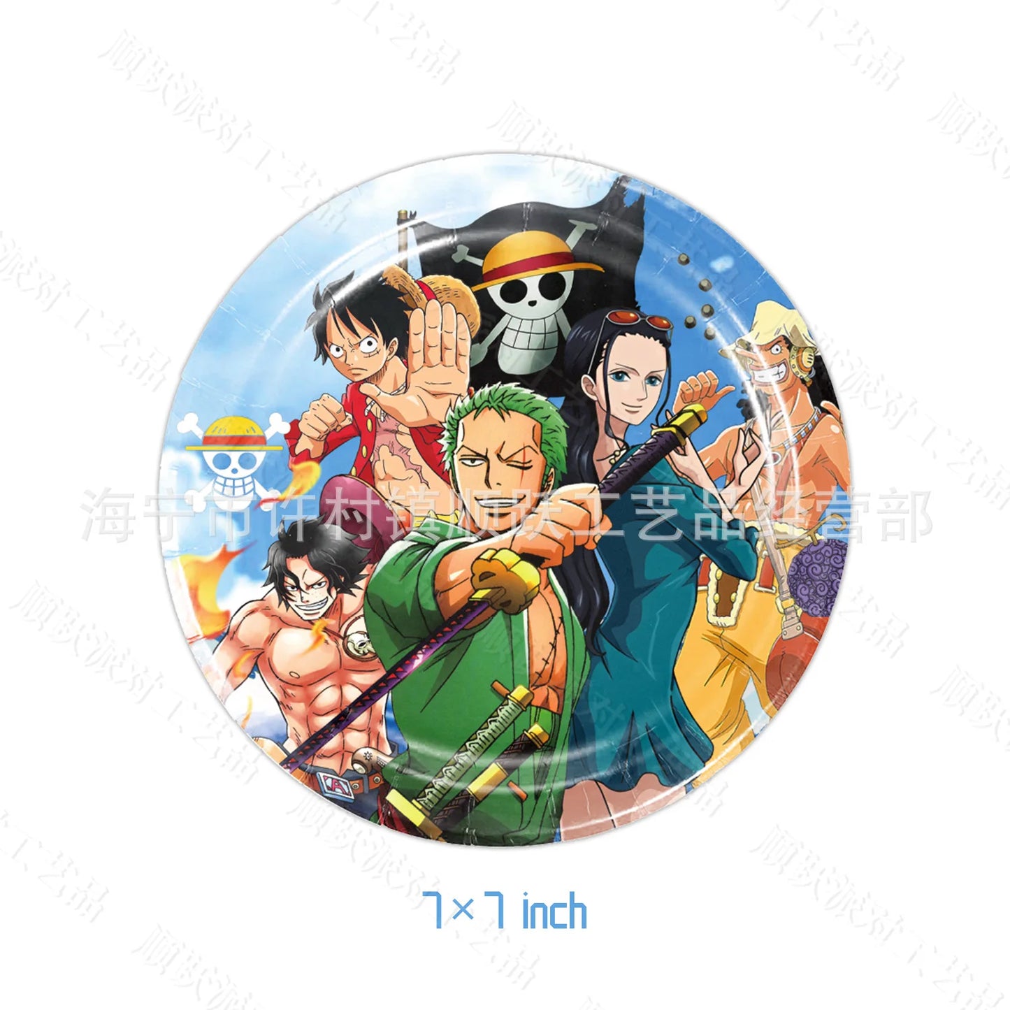 Okrągłe talerze One Piece – ilustracja załogi w stylu Wano Kuni