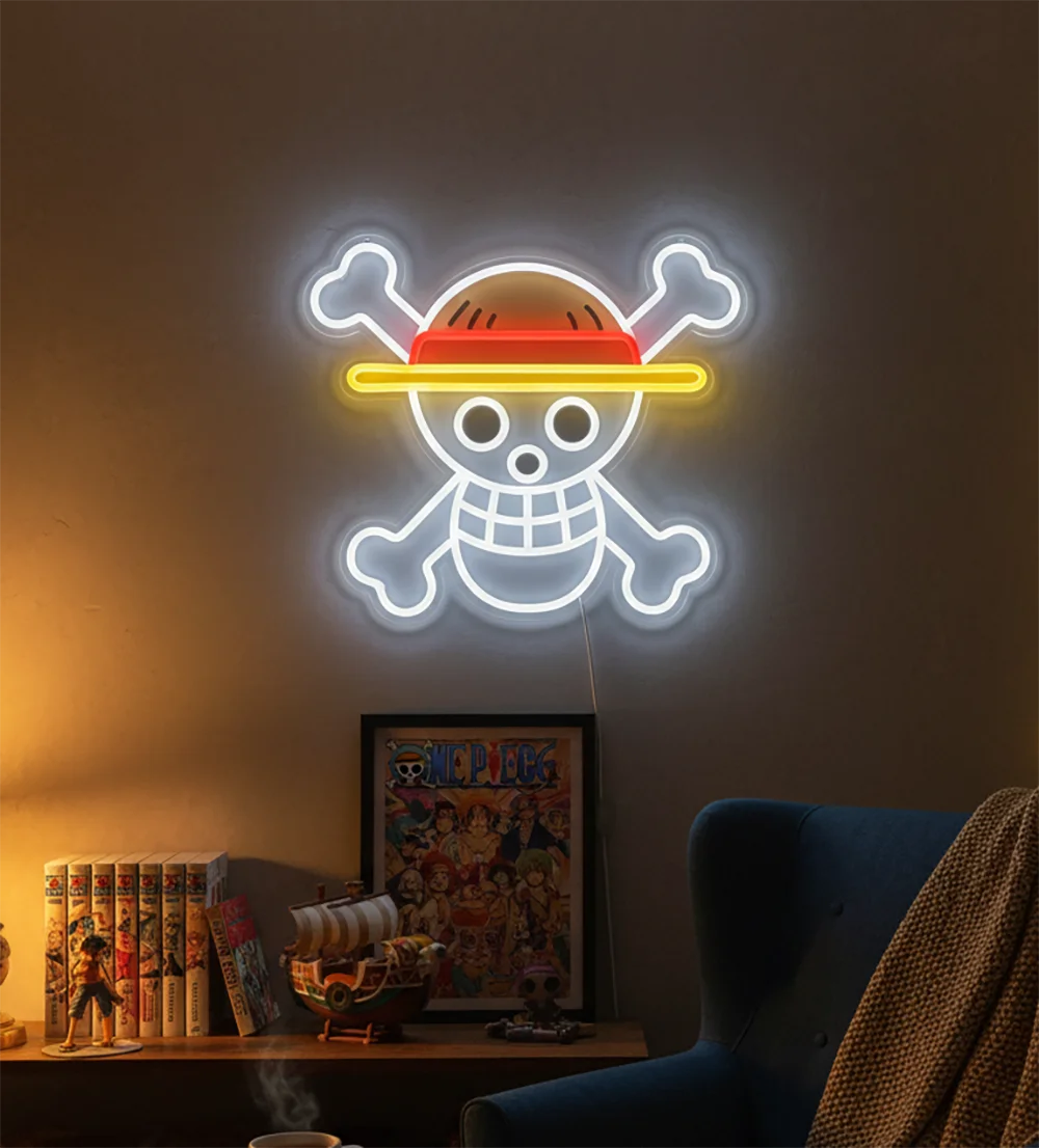 Lampa neonowa One Piece – Świetliste logo Jolly Roger z czaszką