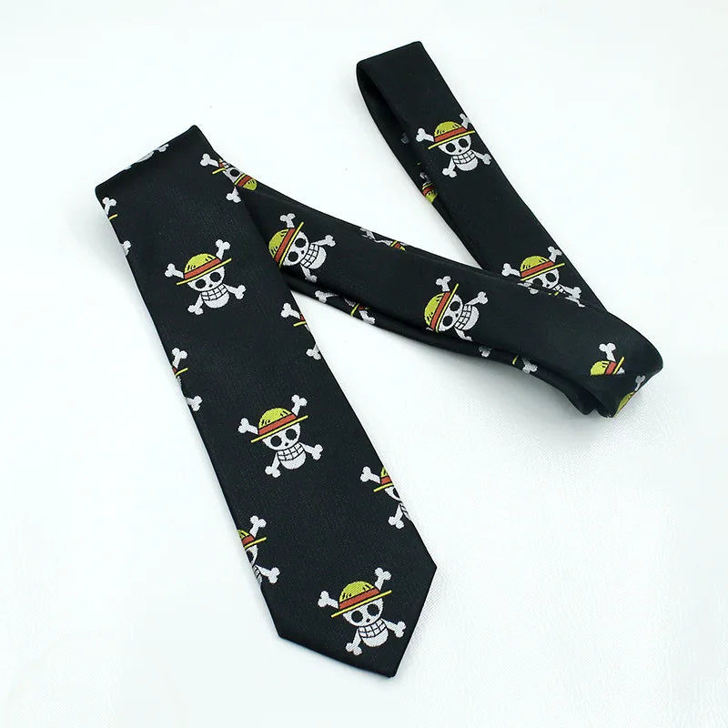 Krawat One Piece - Motyw Jolly Roger i symbole pirackie