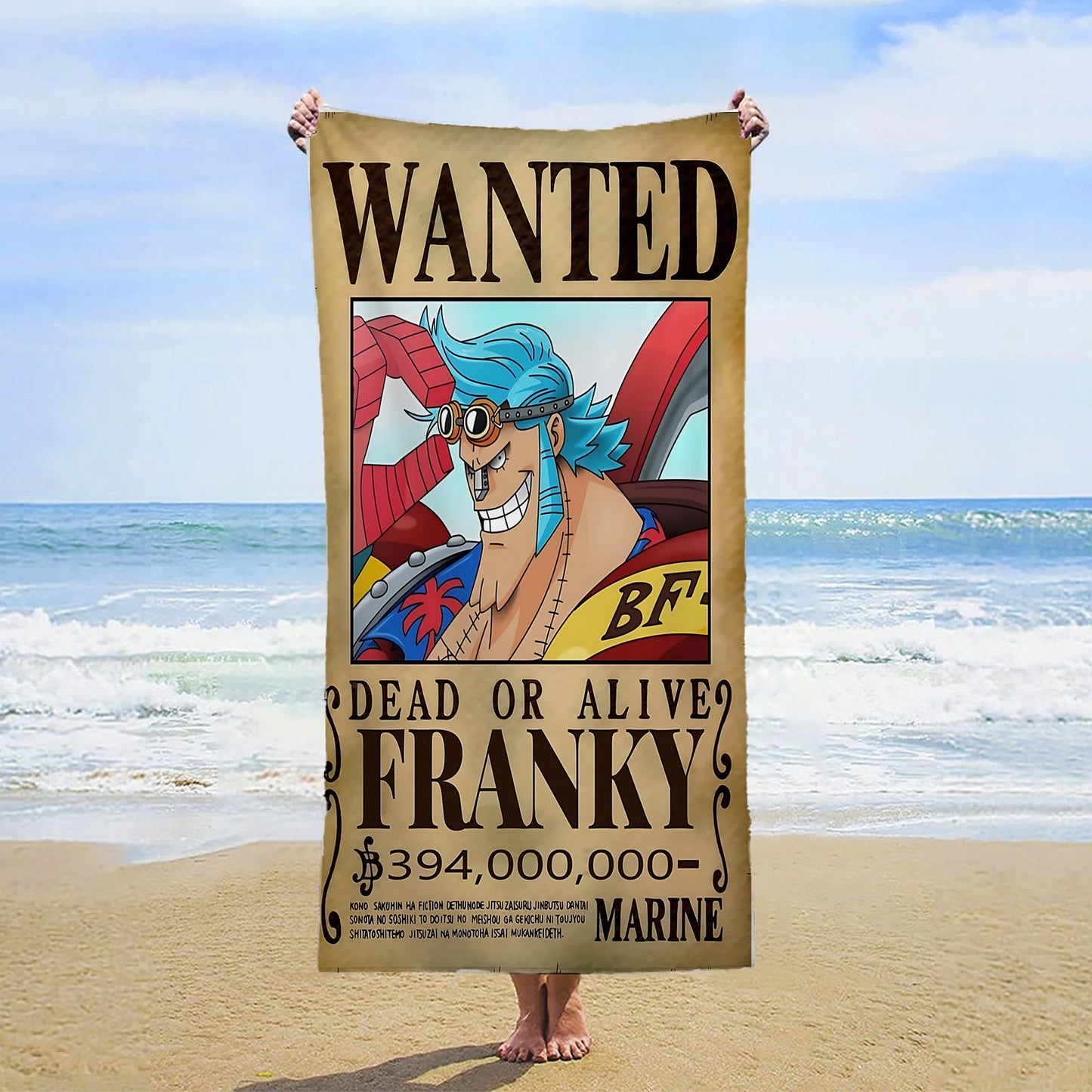 Ręcznik plażowy One Piece – Wanted Franky (Iron Pirate)