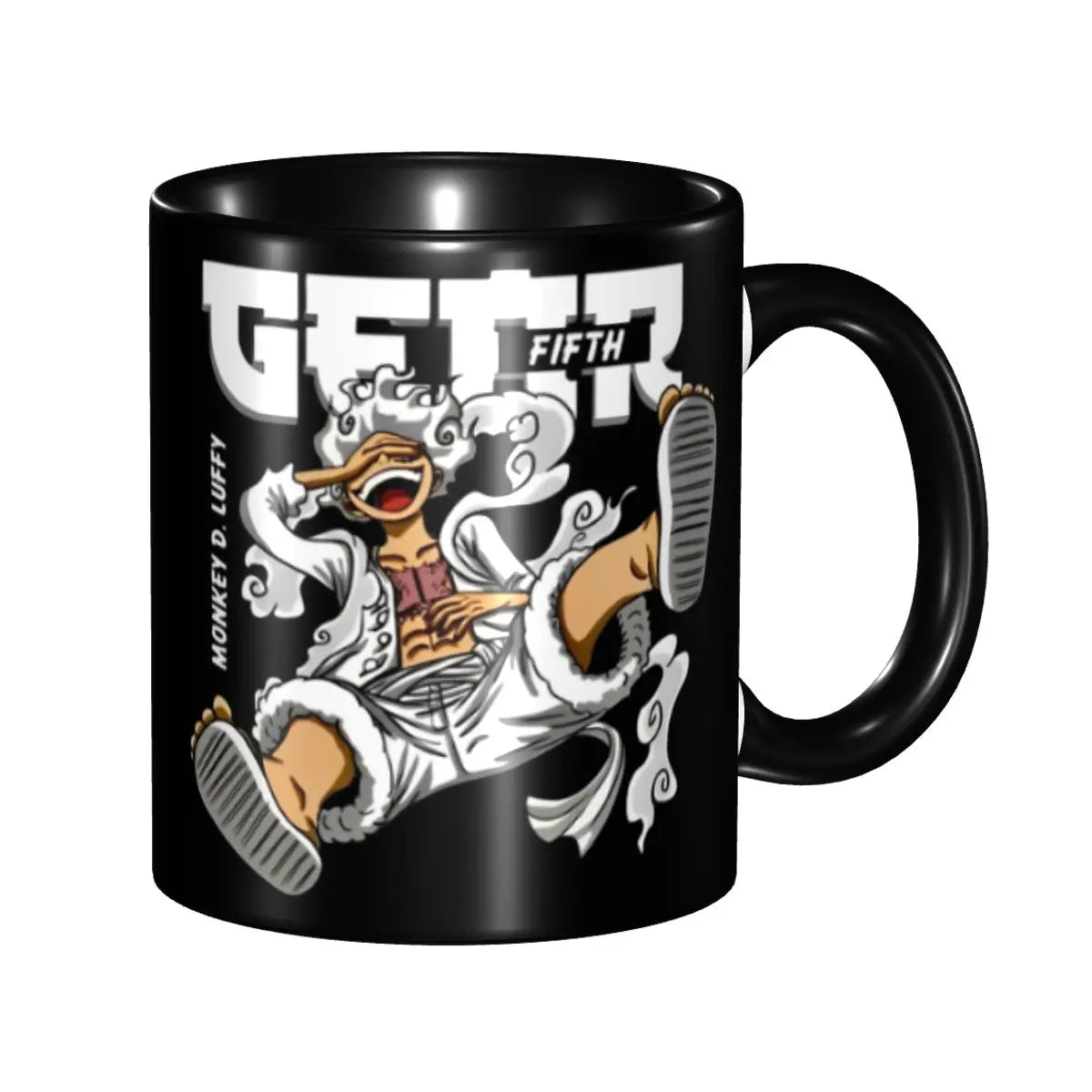 Kubek One Piece – szkic Gear 5 Nika i drewniane wykończenie