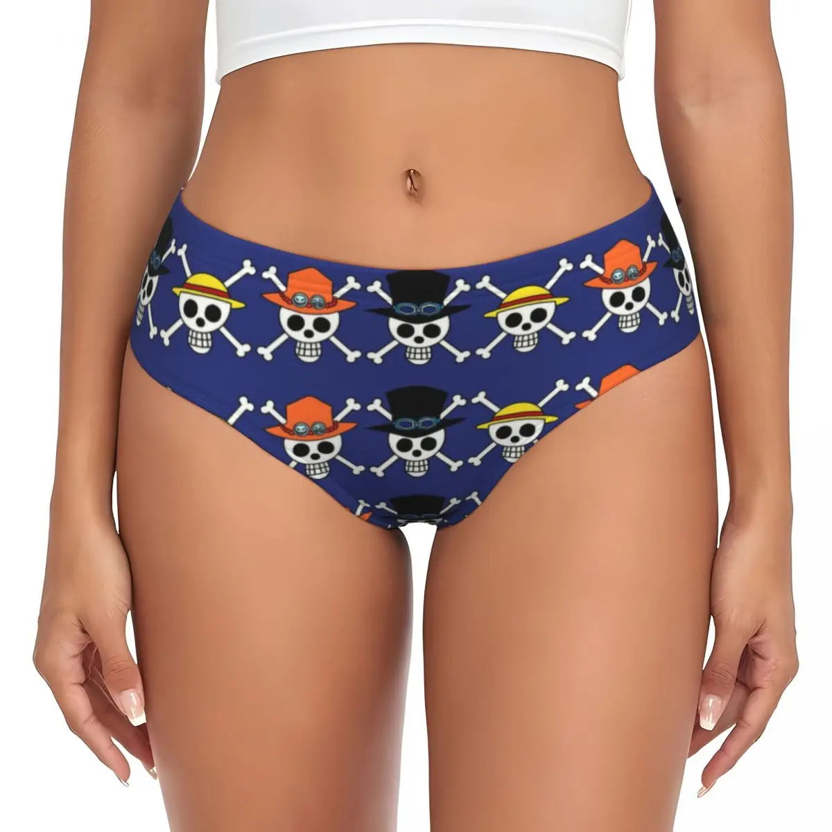 Figi damskie One Piece – motyw Jolly Roger załogi (niebieskie)