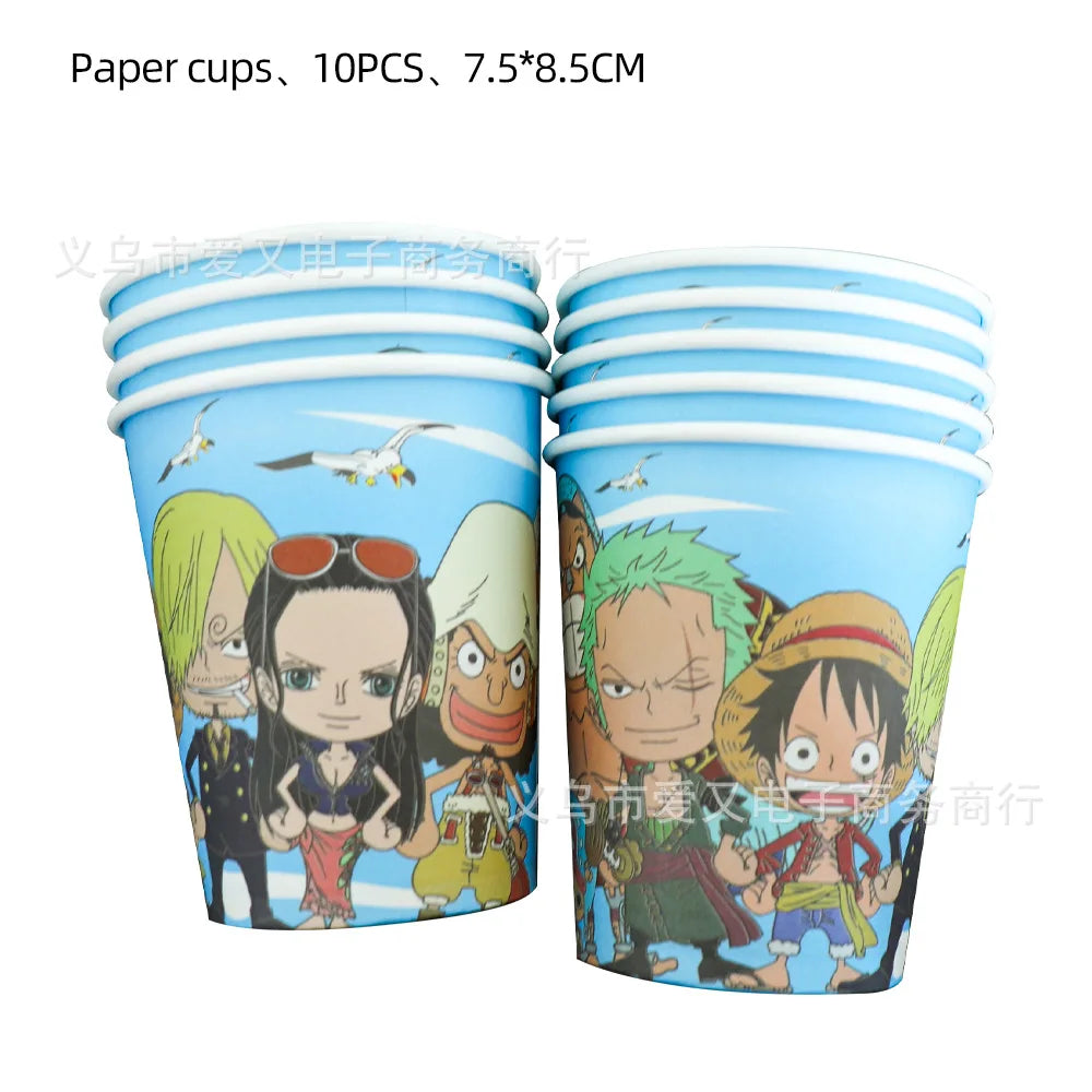 10 papierowych kubków One Piece – zestaw naczyń imprezowych Słomkowych