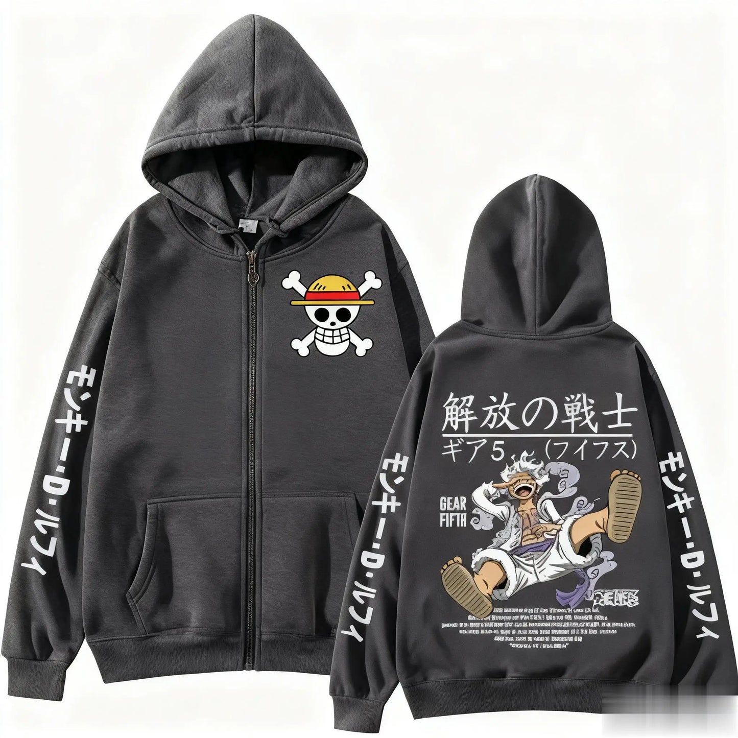 Oversize’owa bluza z kapturem One Piece - Gear 5 Nika i Kanis (Antracytowa)