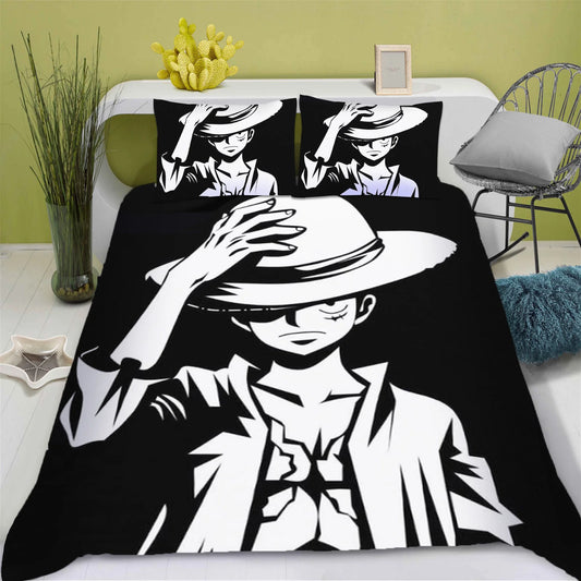 Komplet pościeli One Piece – czarno-biały design Monkeya D. Luffy’ego
