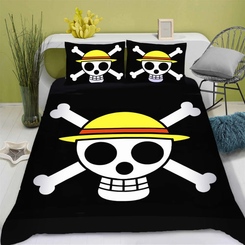 Komplet pościeli One Piece - Logo Jolly Roger Mugiwara (Czarne tło)