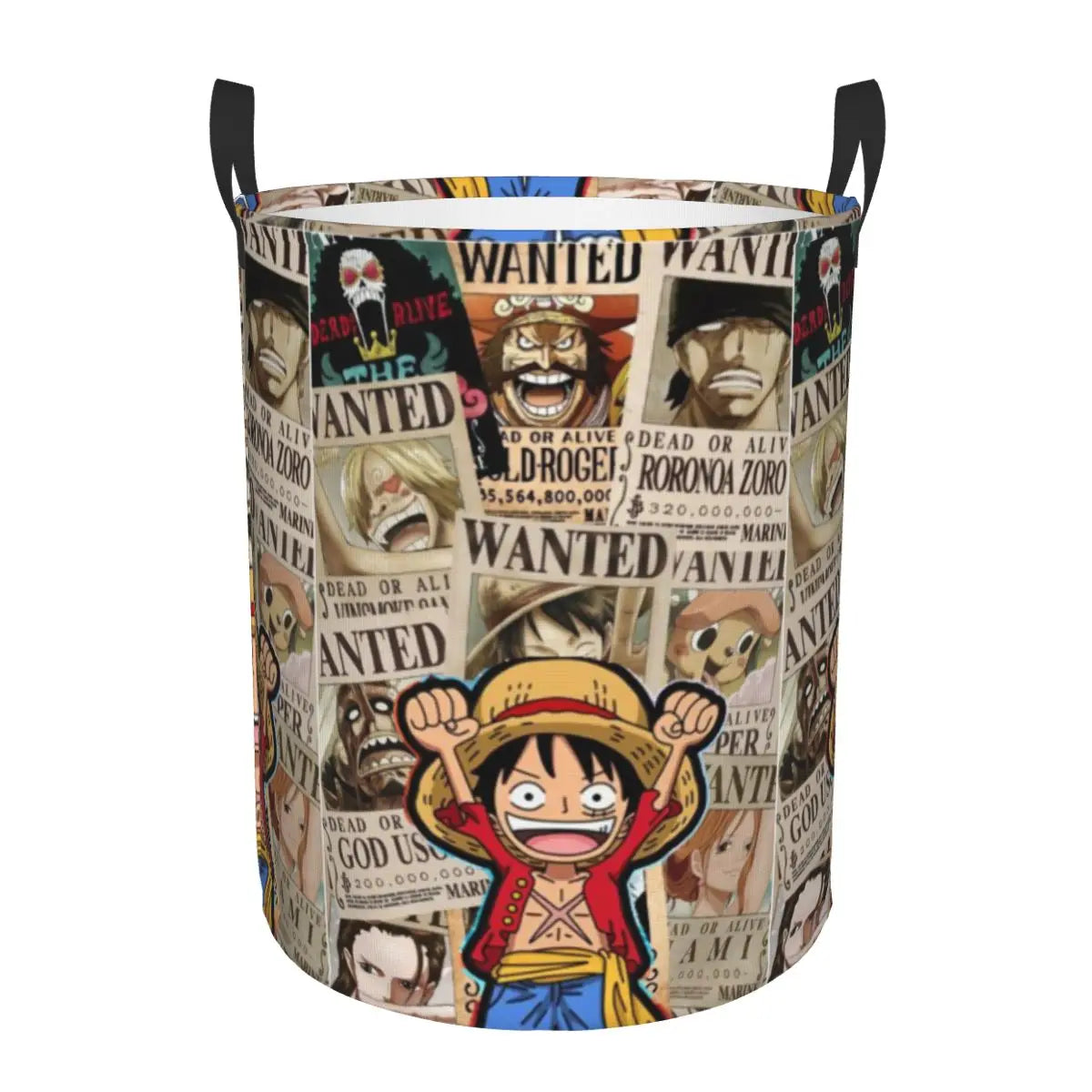 Kosz na pranie One Piece – kolaż plakatów Wanted załogi
