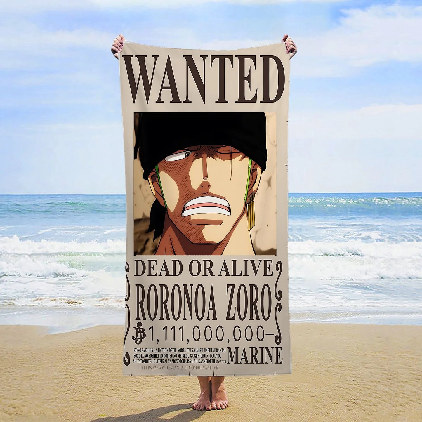 Ręcznik plażowy One Piece – Wanted Roronoa Zoro (portret)