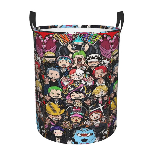 Kosz na pranie One Piece – wielokolorowe wzory z postaciami chibi