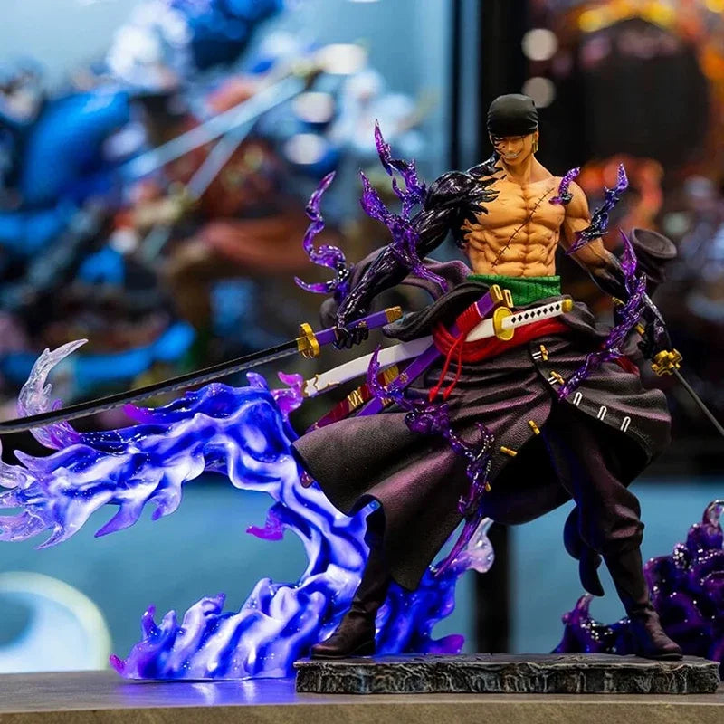 Figurka One Piece – Roronoa Zoro z trzema mieczami (efekty niebieskich płomieni)
