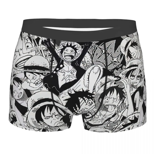 Bokserki One Piece – czarno-biała manga akcji w formie kolażu