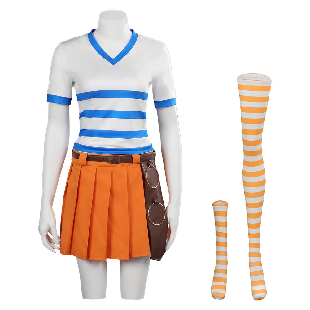 Kostium cosplay One Piece – strój Nami (wersja Zou z pomarańczową spódnicą)