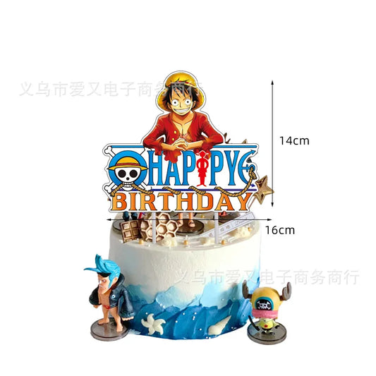 Topper na tort One Piece – dekoracja tortu „Happy Birthday” z Luffym