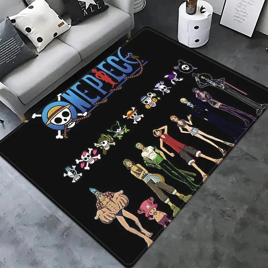 Dywan One Piece – czarny wzór „Jolly Roger” z postaciami chibi