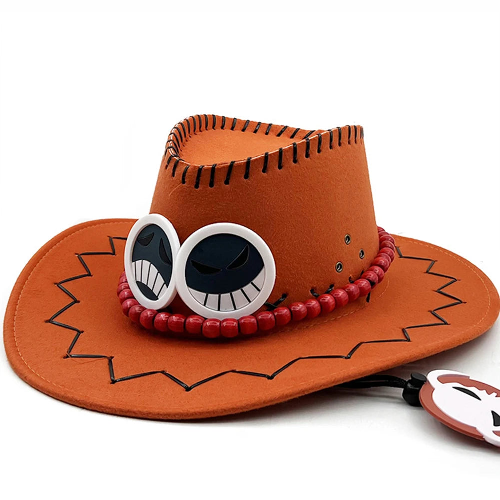 Kapelusz Ace’a One Piece – Pomarańczowy filcowy z odznakami