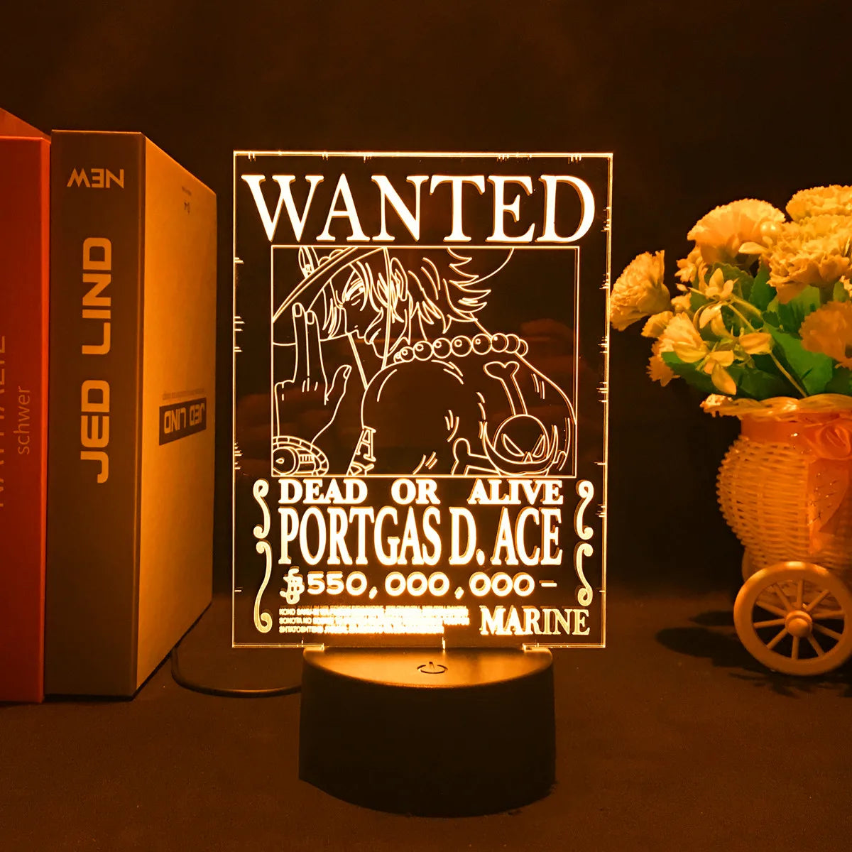 Lampka LED One Piece – plakat „Wanted” Portgasa D. Ace’a (żółta)
