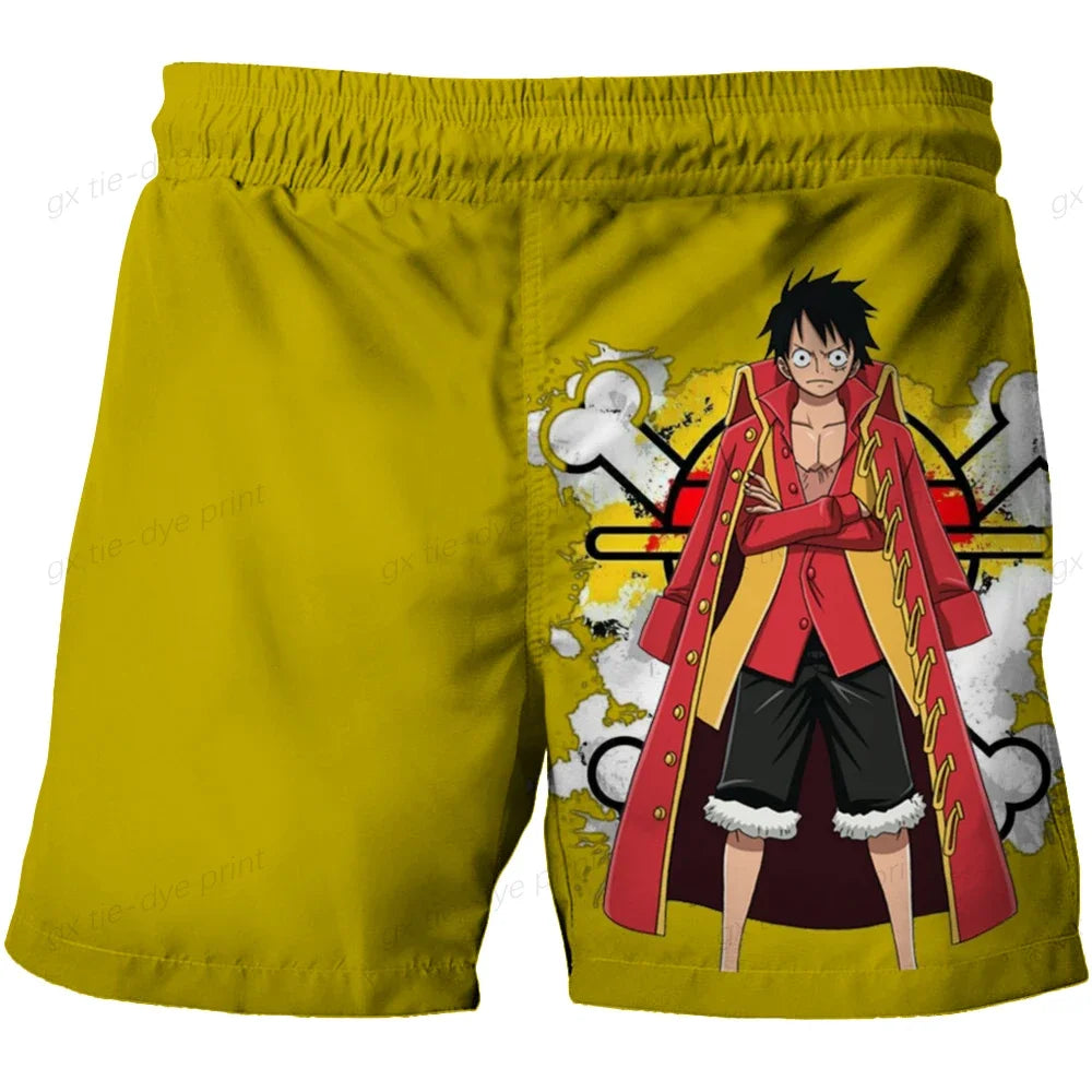 Szorty kąpielowe One Piece – żółty wzór z Luffym „Land of Wano”
