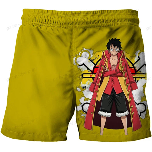 Szorty kąpielowe One Piece – żółty wzór z Luffym „Land of Wano”