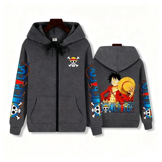 Czarna bluza z kapturem One Piece – Monkey D. Luffy w kapeluszu