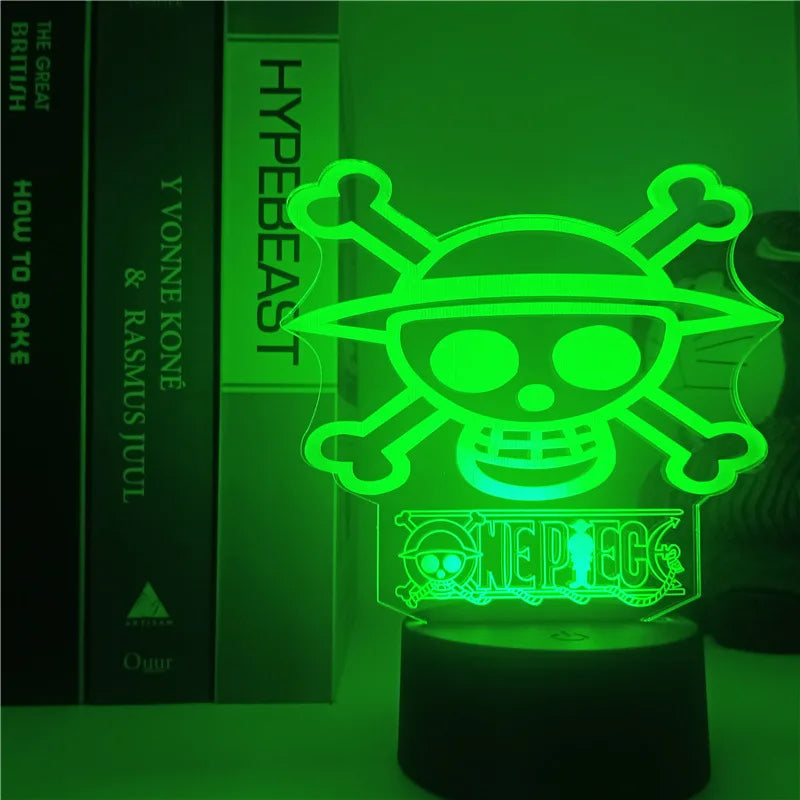 Lampka nocna LED One Piece – logo czaszki Mugiwary (neonowa zieleń)