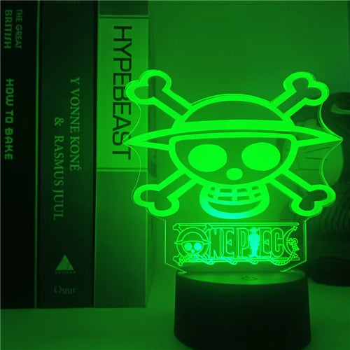 Lampka nocna LED One Piece – logo czaszki Mugiwary (neonowa zieleń)