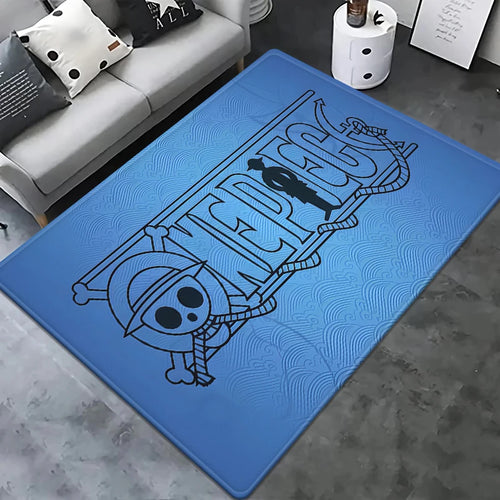 Dywan One Piece – logo czaszki Słomkowych (błękitny wzór)