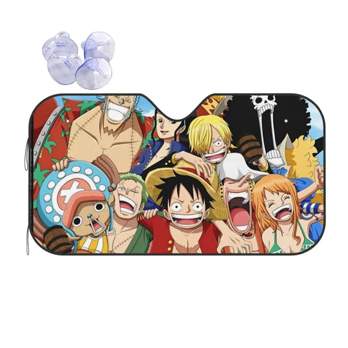 Samochodowa osłona przeciwsłoneczna One Piece – ilustracja całej załogi (boczna)