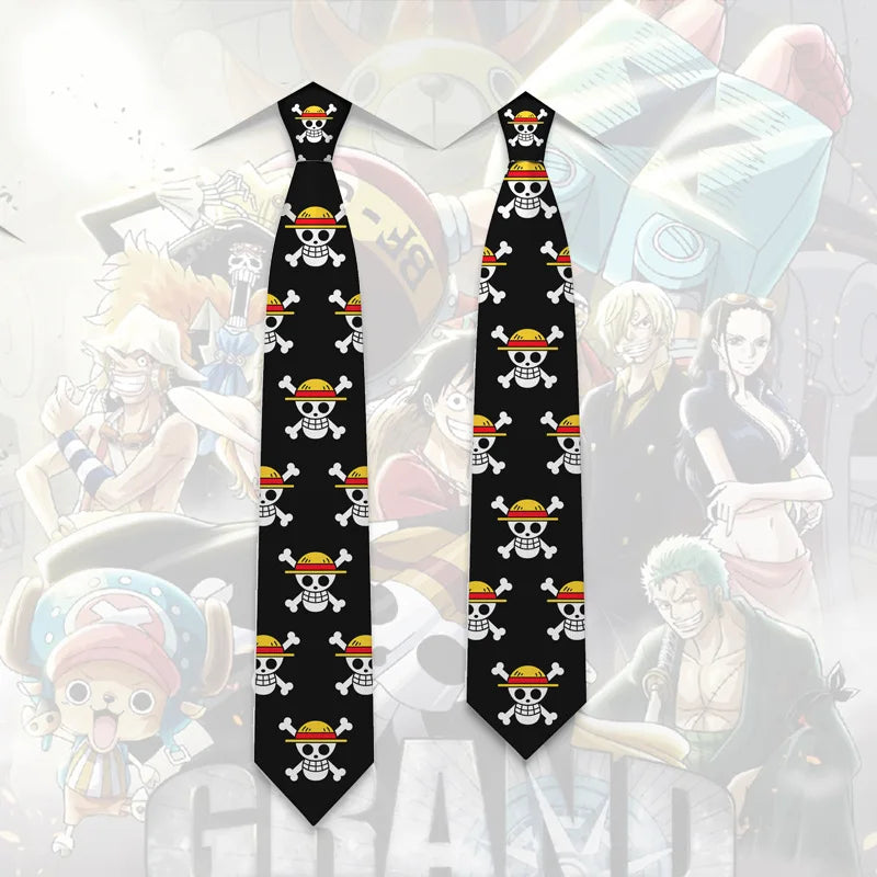 Krawat One Piece - Motyw Jolly Roger i symbole pirackie
