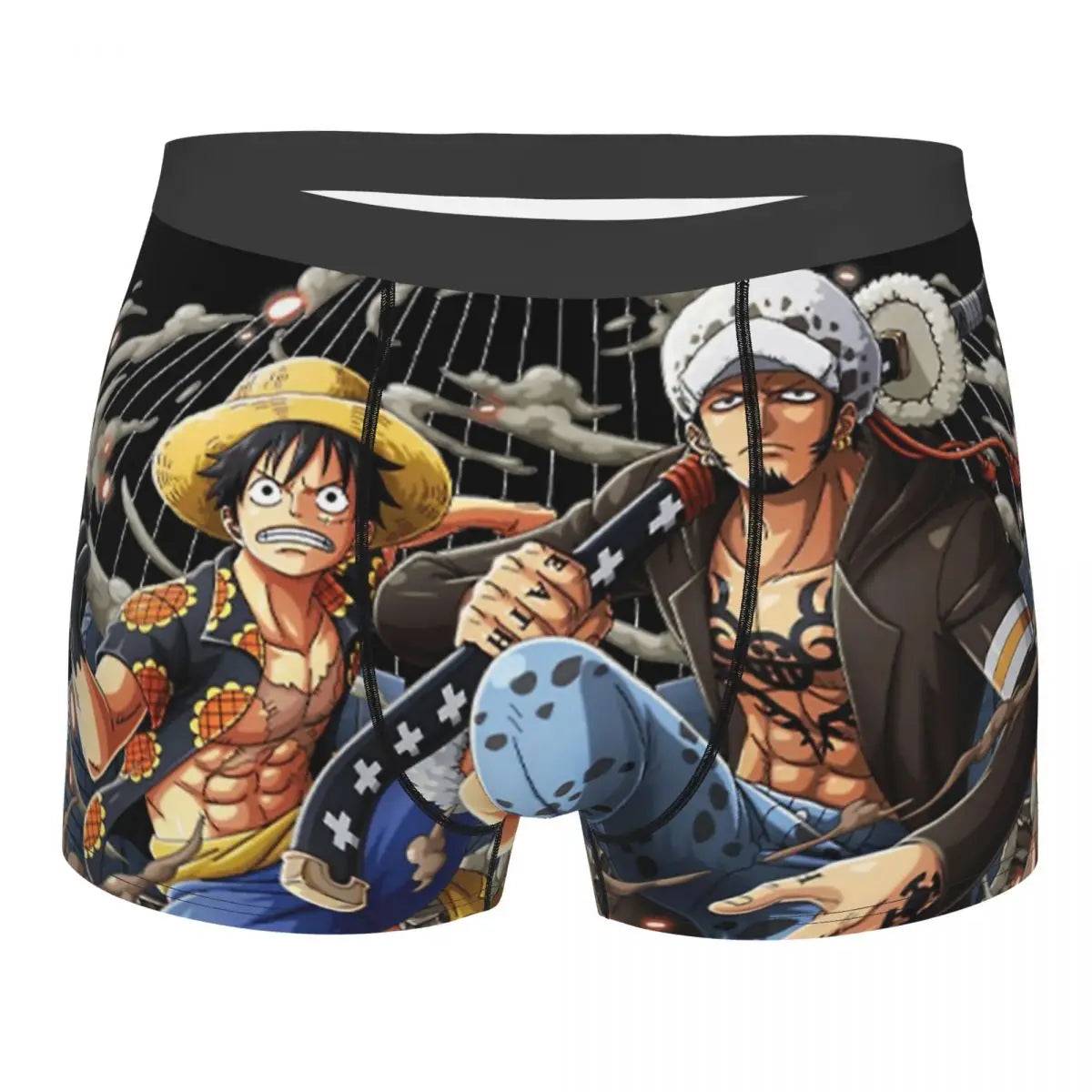 Bokserki One Piece – Luffy i Ace w walce (pomarańczowo-czarne)