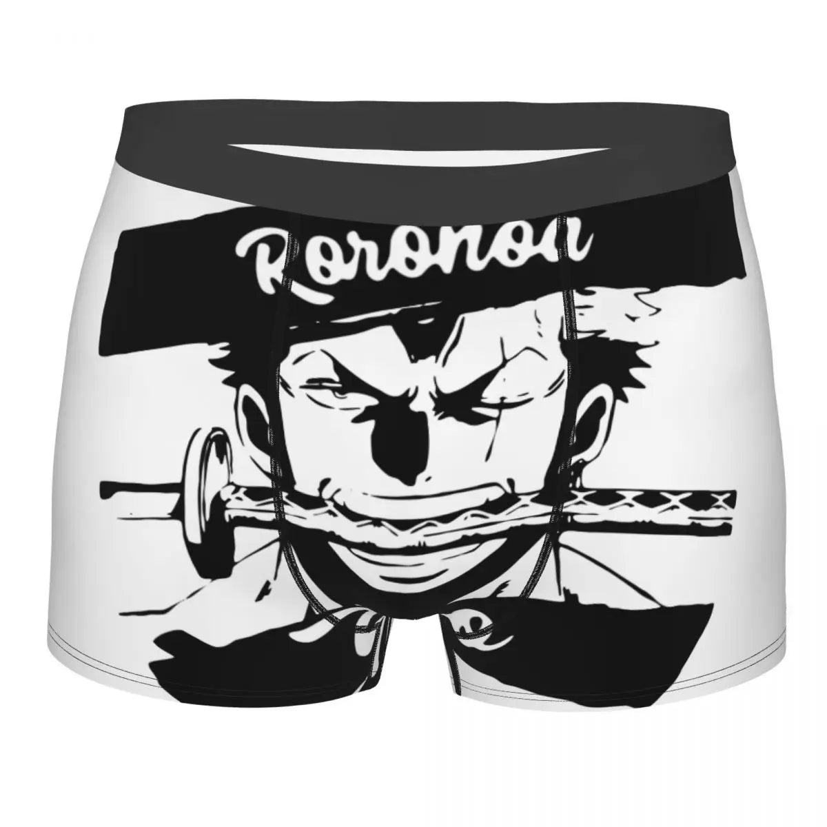 Bokserki One Piece – portret Roronoa Zoro (czarno-biały)