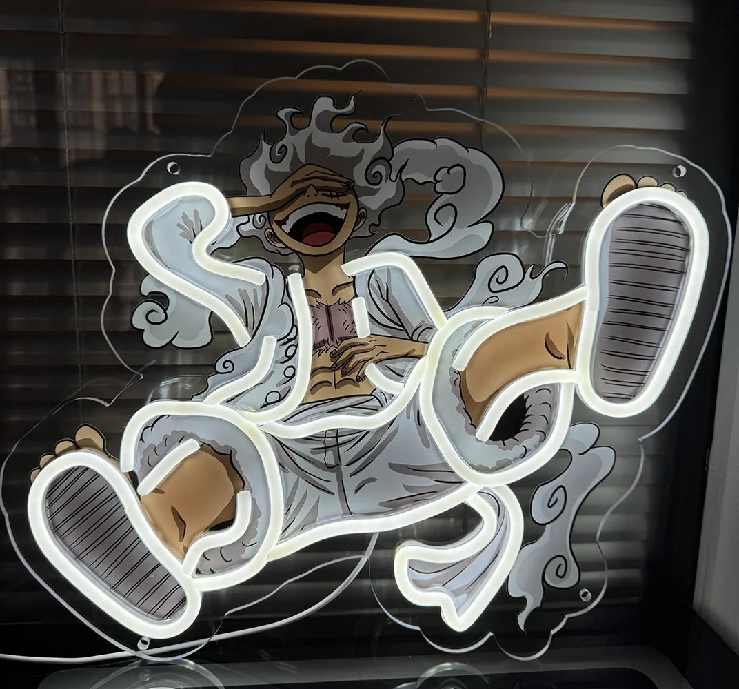 Lampa neonowa One Piece – Luffy Gear 5, olśniewająco białe Przebudzenie