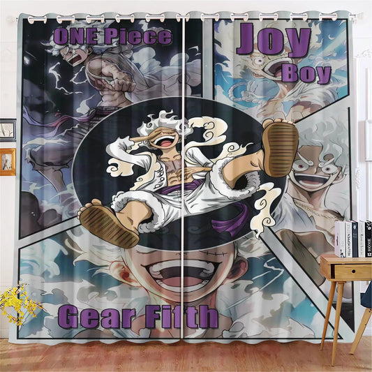 Zasłona One Piece – Luffy Gear 5 „Joy Boy” (artystyczna ilustracja HD)