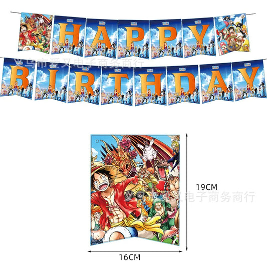Baner „Happy Birthday” One Piece – girlanda urodzinowa z Luffym