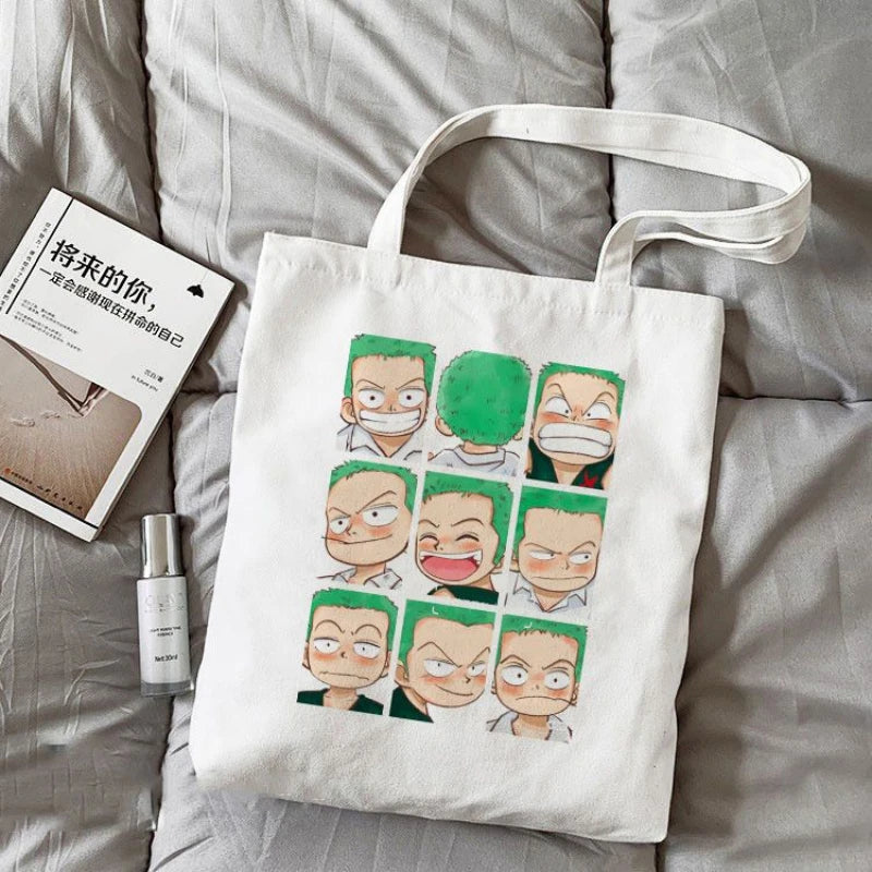 Torba typu tote One Piece – Głowy Zoro z różnymi wyrazami twarzy