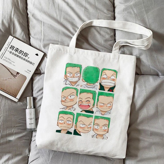 Torba typu tote One Piece – Głowy Zoro z różnymi wyrazami twarzy