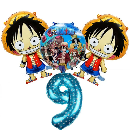 Zestaw balonów One Piece – dekoracja na 9. urodziny (niebieska cyfra)
