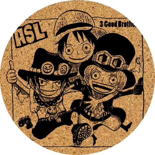 Podkładki pod szklanki One Piece – trio ASL (Ace, Sabo, Luffy), korek