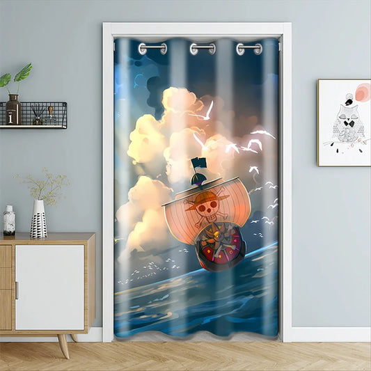 Zasłona drzwiowa One Piece – statek Thousand Sunny na oceanie