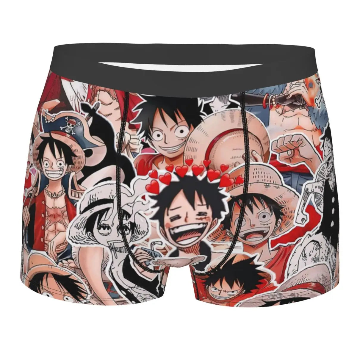 Bokserki One Piece – kolorowy kolaż postaci z mangi