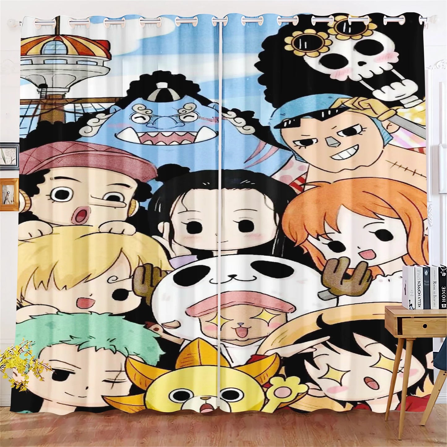 Zasłona One Piece – cała załoga Mugiwara (styl chibi i kawaii)