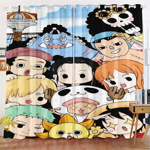 Zasłona One Piece – cała załoga Mugiwara (styl chibi i kawaii)