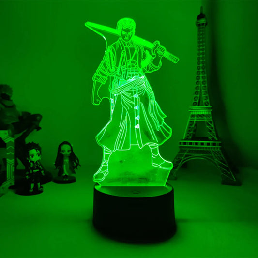 Lampka nocna LED One Piece – Roronoa Zoro, postawa bojowa (zielona)