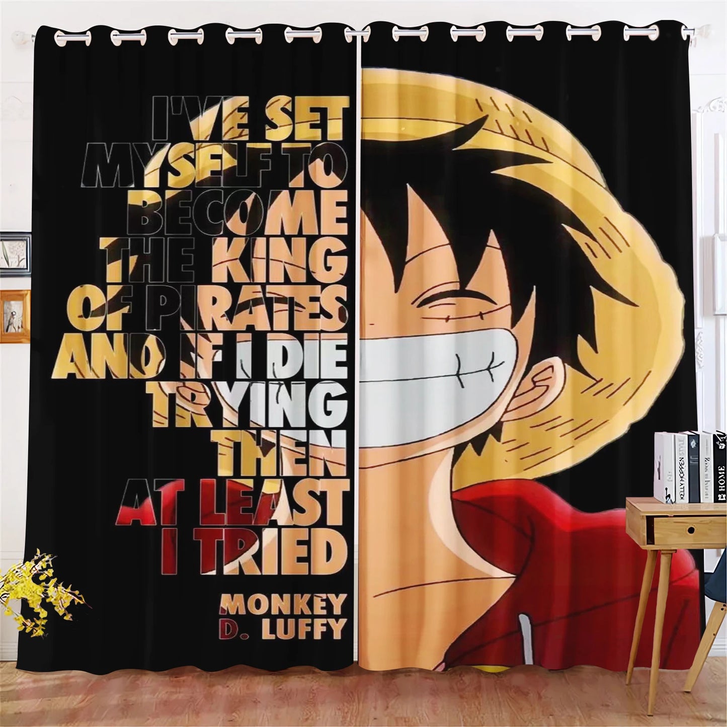 Zasłona One Piece – portret Monkey D. Luffy’ego „Skate or Die” (czarny design)