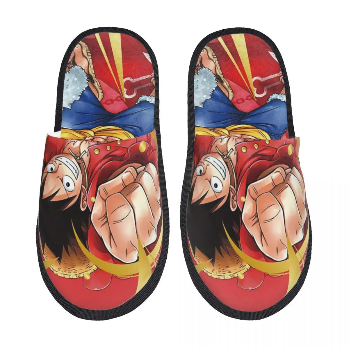 Kapcie One Piece – wzór z Monkey D. Luffym i Ognistą Pięścią
