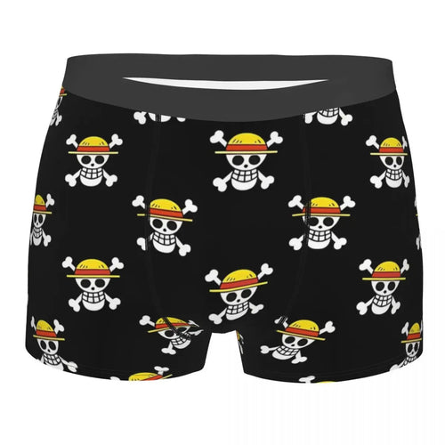 Bokserki One Piece – klasyczny wzór Jolly Roger (czarne)