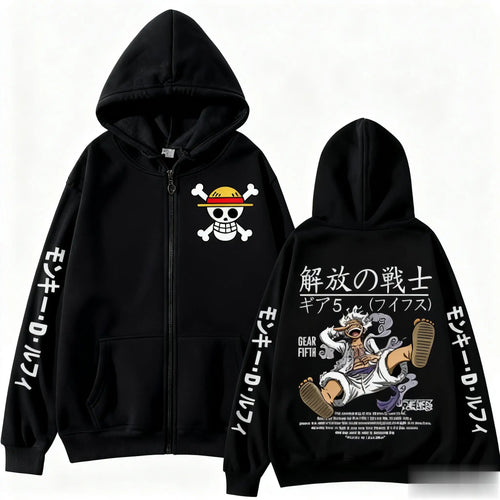 Oversize’owa bluza z kapturem One Piece – Monkey D. Luffy Gear 5 (czarna)