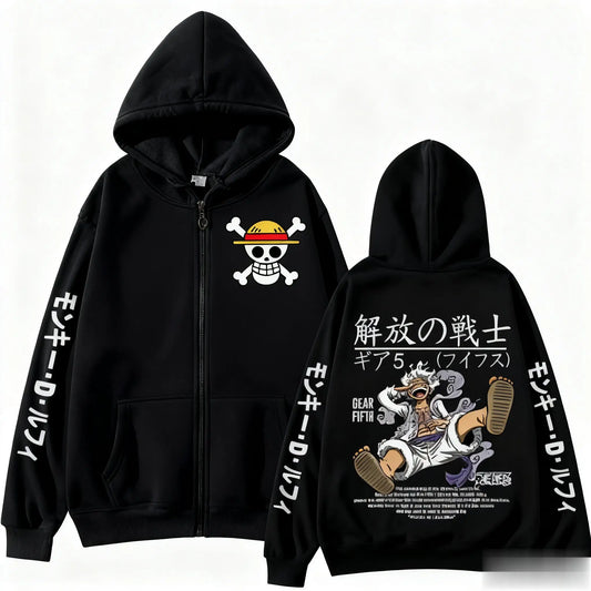 Oversize’owa bluza z kapturem One Piece – Monkey D. Luffy Gear 5 (czarna)